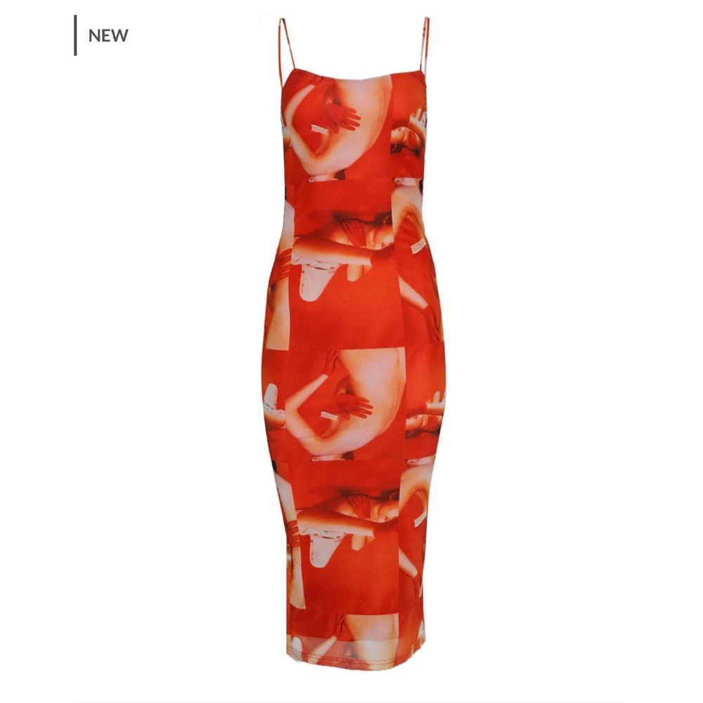 TIGER MIST adelle red print mesh midi dress